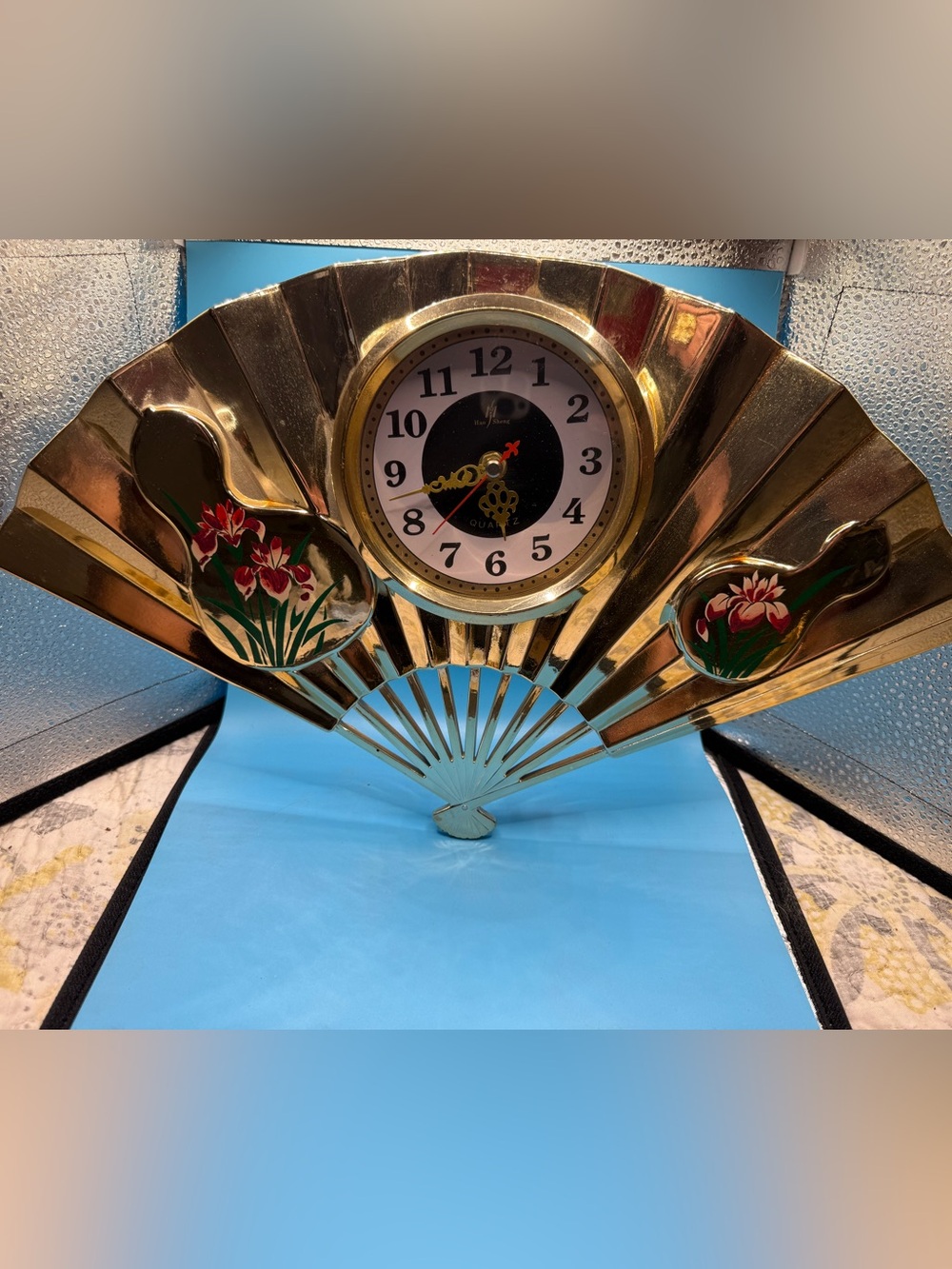 Gold Floral Fan Wall Clock